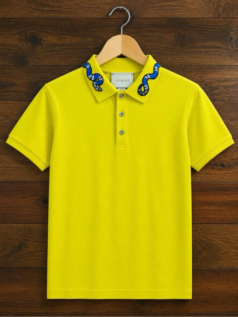 Gucci Kids Boys Yellow Kingsnake Embroidered Collar Polo Shirt Sz 5/6 Italy